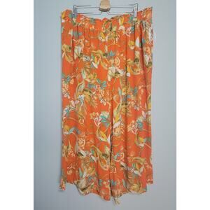 NWOT Rose + Olive Womens 3X Orange Floral Wide Leg Pull On Pants